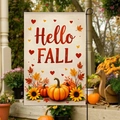 Bandiera da giardino Hello Fall con zucca e girasole per decorazione feste autunno - 30x45cm / Hello FALL con Girasole (FGF089)