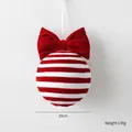 Palla di Natale da 20cm a strisce rosse e bianche con grande fiocco di velluto - Palla in Velluto con Fiocco 20cm