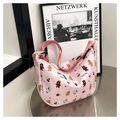 Detail shot of pink square crossbody bag with happy bear print and ruched fabric texture - Pink Happy Bear All-over Print