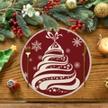 Sottopiatto rosso natalizio con albero bianco e fiocchi su tavolo in legno - Rosso Scuro Albero Bianco Astratto (XRP070)