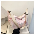 Pink striped crossbody bag with strawberry and cartoon bear prints and wide strap - Pink and White Striped Strawberry Bear