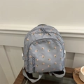 Floral print school backpack in dusty blue with pink flower patterns and adjustable straps - Blue