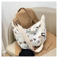 White pleated crossbody bag with cartoon elephant print and adjustable wide strap - Colorful Cartoon Elephant Print
