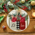 Sottopiatto natalizio rotondo in lino con vasi JOY e Love e decorazioni festive - Barattoli Decorativi JOY e Love (XRP100)