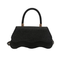 Sac bandoulière en paillettes noires avec bord ondulé et détails en métal doré - Noir