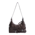 Donkerbruine vintage schoudertas met riemgespen en zilveren metalen details - Bruin