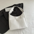 White woven hobo shoulder bag with large capacity and textured PU leather finish - White
