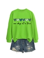 Dettaglio felpa verde neon con stampa a cuore e set di pantaloncini in denim usurato - S / Verde Fluorescente