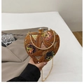 Chic heart-shaped sequin evening bag in gold and bronze with beaded floral patterns - Brown