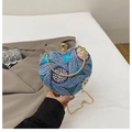 Blue sequin heart-shaped evening clutch bag with floral patterns and gold chain - Blue
