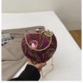 Sparkling dark purple heart-shaped clutch bag with colorful floral sequins and gold chain - Purple