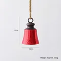 Red metal Christmas bell with hammered texture and rustic hemp rope, size 12x8cm - Red Hammered Style