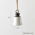 Silver hammered metal Christmas bell pendant with jute rope 12cm height weight 102g - Silver Hammered Style
