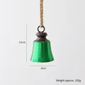 Green vintage iron Christmas bell ornament with rustic twine hanger for tree decoration - Green Hammered Style