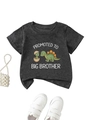 Détail du t-shirt gris foncé avec texte Promoted to Big Brother et dinosaures - 90cm / Gris Foncé (D018)