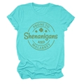Dettaglio della t-shirt color verde acqua con stampa vintage shenanigans e malarkey - S / Blu Acqua Profonda