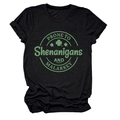 Detail of St. Patrick's Day cotton T-shirt with green clover print on black fabric - Black