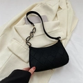 Quilted black felt underarm bag with elegant gold and black decorative chain strap - Black