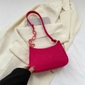 Hot pink quilted felt shoulder bag with decorative gold chain and minimalist design - Rose Red