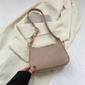 Minimalist light brown quilted felt underarm bag with gold chain strap for women - Khaki