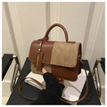 Vintage bruine patchwork crossbodytas met handvat en getextureerde kunstlederen afwerking - Bruin