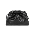 Black cloud bag in pleated crackle leather with drawstring closure and shoulder strap - Black