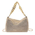Sparkly champagne gold rhinestone crossbody bag with gold chunky chain handle for women - Champagne
