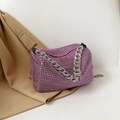 Chic purple rhinestone shoulder bag with metal chain strap and elegant glossy finish - Purple
