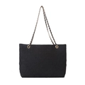 Large black checkered tote bag with embossed texture and metal chain strap for women - Black