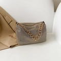 Elegant champagne gold rhinestone crossbody bag with chunky metal chain handle - Gold