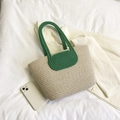 Große handgewebte Strohtasche in Beige mit leuchtend grünen Seilgriffen und Details - Ohne Schal / Grün
