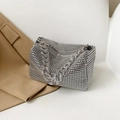 Silver crystal rhinestone hobo bag with thick chain handle for evening fashion - Silver