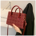 Sac à main élégant en tweed rouge avec poignées en cuir et garnitures dorées - Rouge