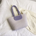 Light purple woven cotton tote bag with dark purple handles on a white linen surface - Without Scarf / Purple