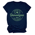 Detail shot of navy blue cotton t-shirt with green Shamrock Shenanigans graphic - Navy Blue