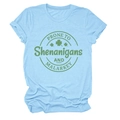 Women's light blue round neck T-shirt with St. Patrick's Day shenanigans clover print - Light Blue