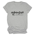 Detailed view of grey crew neck T-shirt with rolled sleeves and heart slogan print - S / Black Font / Light Gray