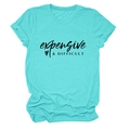 Detail view of teal crew neck t-shirt with expensive & difficult print and heart pattern - S / Black Font / Deep Water Blue