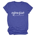 Detail of navy blue t-shirt featuring white 'expensive & DIFFICULT' print and cuffed sleeves - S / White Font / Vintage Blue