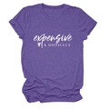 Detailed view of dark purple cotton t-shirt with expensive & difficult printed text - S / White Font / Purple