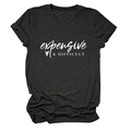 Macro detail of charcoal grey round neck T-shirt with white expensive & difficult print - S / White Font / Black Heather Grey