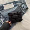 Black quilted puffer cosmetic bag in soft nylon, stylish handheld storage pouch - Black