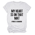 Detail of white cotton wrestling mom t-shirt showing the soft fabric texture and print - S / Black Font / White
