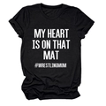 Flat lay of black cotton T-shirt featuring My Heart Is On That Mat white typography - S / White Font / Black