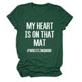 Detail showing the white text print and fabric texture of the green wrestling mom t-shirt - S / White Font / Vintage Green