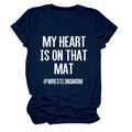 Detail of navy blue wrestling mom t-shirt showing soft fabric and high-quality print - S / White Font / Navy Blue