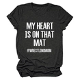 Detail of soft charcoal grey wrestling mom t-shirt with white letter printing - S / White Font / Black Heather Grey