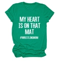 Detail of wrestling mom slogan print on casual green cotton short sleeve t-shirt - S / White Font / Dark Green