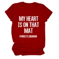 Deep red My Heart Is On That Mat Wrestling Mom crew neck short sleeve cotton T-shirt - S / White Font / Red