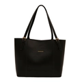 Grand sac cabas minimaliste en similicuir noir avec boucles dorées pour femmes - Noir